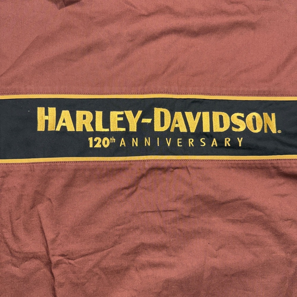 Harley-Davidson 120th Anniversary Mens Shirt Mahogany Brown Cotton Button Up L - Picture 2 of 6